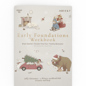 Tiny Thinks Christmas workbook for ages 6–7 featuring winter STEM puzzles, logical reasoning games, and charming seasonal illustrations.