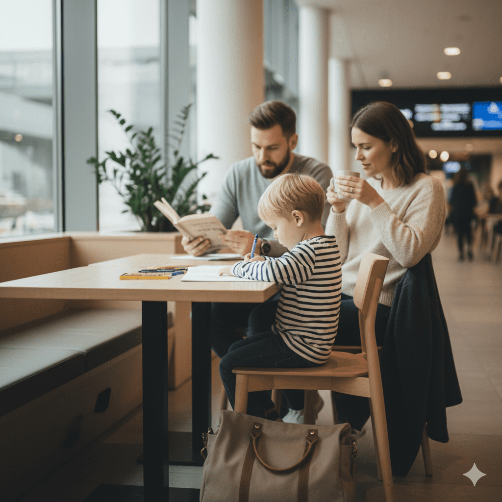 Child sitting calmly while doing a quiet workbook activity, with soft natural light and Montessori-inspired materials.