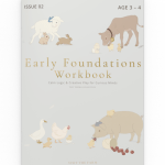 Educational workbook for 3-4 year olds with calm farm animal learning activities