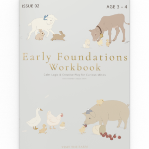 Educational workbook for 3-4 year olds with calm farm animal learning activities