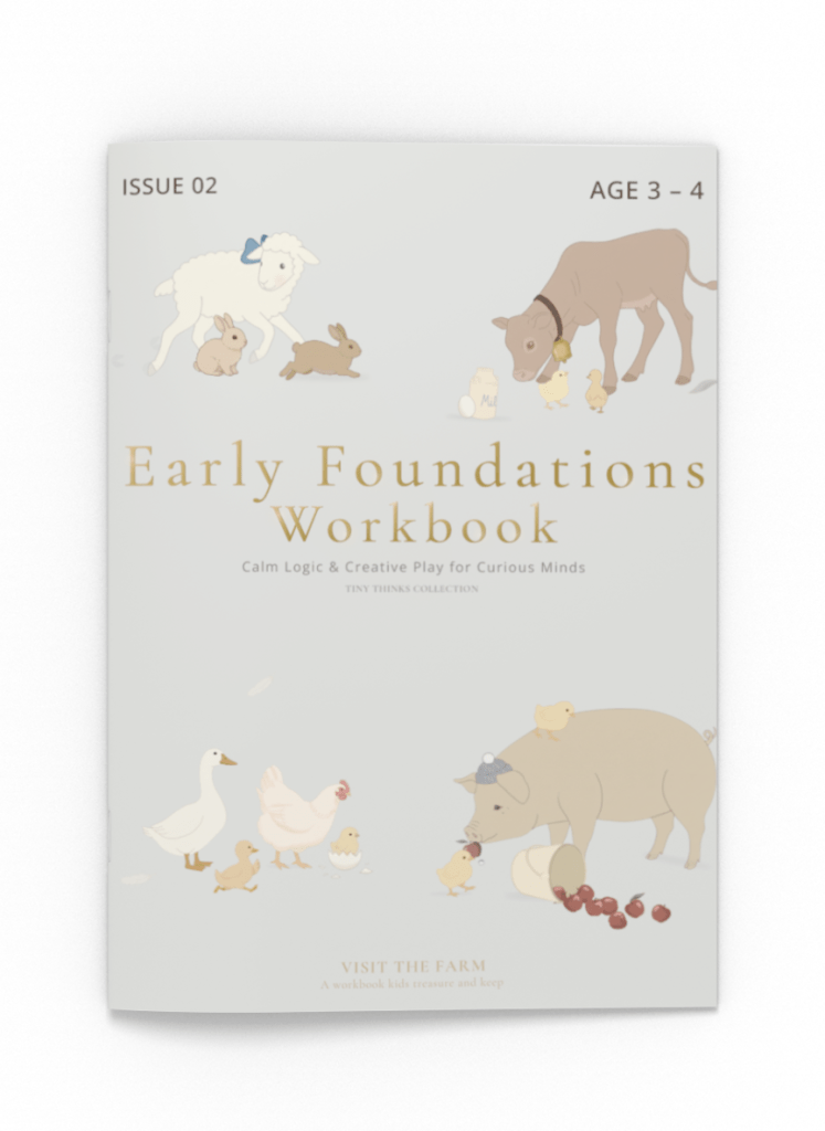 Educational workbook for 3-4 year olds with calm farm animal learning activities