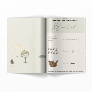 Workbook activities for 5 to 6 year old showing multi step problem solving and logic exercises