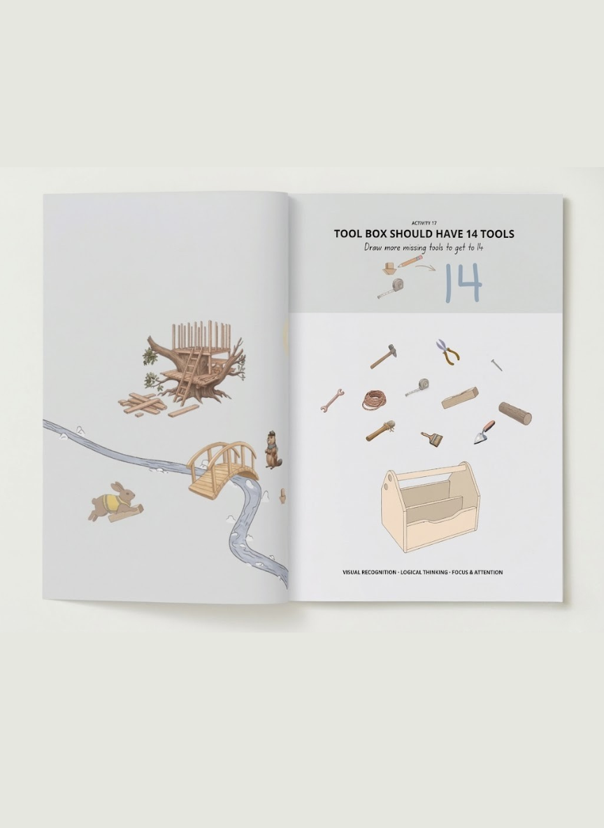 Inside sample pages from the Tiny Thinks Attention Architect bundle for ages 4 to 5